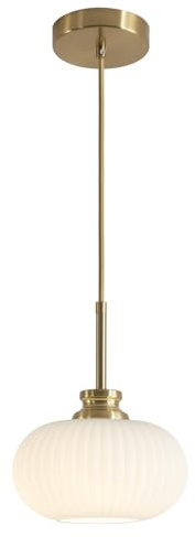 KCO Lighting Mid Century Moderne Hängeleuchte Vintage Gold Pendelleuchte Große Milchglas Hängeleuchte Leuchte Antik Messing Pendelleuchten Kücheninsel