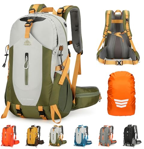 Geila ryggsäck 40 l vandringsryggsäck, utomhus camping, vandring, cykling, vandring, regnsäker ryggsäck, 40 l-grön, L