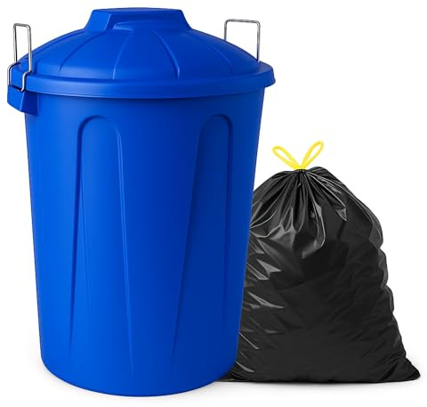 TECHZOCO Cubo de Basura con tapa, cubo basura Industrial, Cubo basura Plástico con asas metálicas, Contenedor residuos, 55 cm alto x 44 cm Diámetro superior, Capacidad 51 Litros