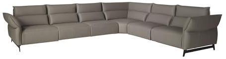 Angel Cerdá - Divano Angolare Relax Modulare a 5 Posti in Pelle Grigio Scuro con Sistema Elettrico, Porte USB e USB-C, Poggiatesta Regolabile e Ritorno Automatico - 370 x 295 x 93 cm