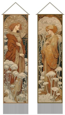 SUPERDANT Mittelalterliche Wandteppich Vintage Winter Frauen Wandbehang Wanddekor Wandteppiche Mit Quasten 2er Set 130x33cm Tapestry Für Wohnzimmer Schlafzimmer Heimdekoration