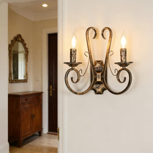 SENQIU 2 Lichts Wandleuchte, E14 Retro Wandlampe Vintage Französisch | Traditionelle Bronze, Rustikale Wandleuchte Innen für Schlafzimmer, Wohnzimmer, Treppen, Flur, ohne Leuchtmittel