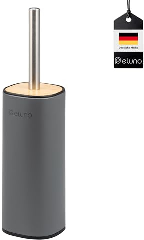 eluno WC-Garnitur FRAMURA, freistehende WC-Bürste inkl. 2X schwarzen Bürstenköpfen, Moderne Toilettenbürste für Badezimmer und Gäste-WC, aus Metall mit Bambusdeckel (Grau)