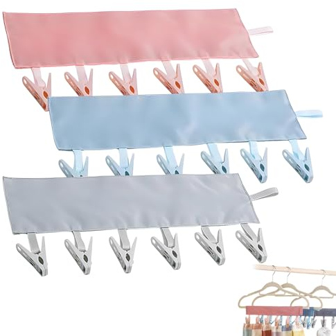 HEUIOP 3 pcs sock hangers for drying with 6 Pegs, Portable sock dryer for Drying Radiator Fits Washing Lines Airers & Heated Airers for Socks/Lingerie, Ideal for Travel & Home (3 Colors)