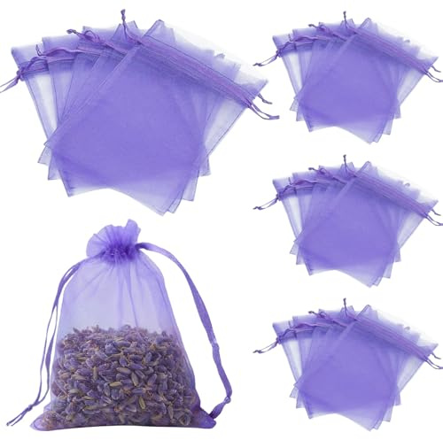 Whispern Cloud 20Pcs Empty Organza Sachet Bags | 7x9cm Deep Purple Breathable Gauze Pouches for Lavender Herbs Spices | Wardrobe Closet Car Bathroom Fragrance Bags