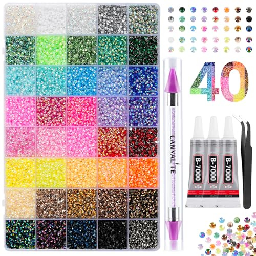 Canvalite 35000Pcs 40 Colors Jelly Rhinestones for Bedazzling, 3mm Multicolor Resin Flatback Gems for Diamond Art, Bedazzler Kit with 3Pcs 15ml Jewelry Glue for Crafting Book Shoes Nail Art