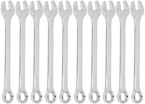 WUGHVS Juego de 10 llaves combinadas con trinquete, llave industrial de doble extremo de 15 mm con acero de cromo vanadio, diseño de mandíbula curvada para reparaciones automotrices y dom