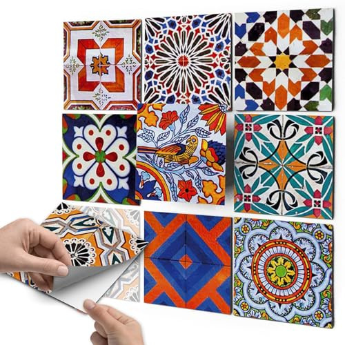 Fliesenfolie Fliesenaufkleber - CREATISTO Klebefolie Fliesen I Aufkleber Folie Sticker Fliesensticker Fliesenspiegel Küche renovieren Bad deko I 10x10 cm - Motiv Portugiesisch - 54 Stück
