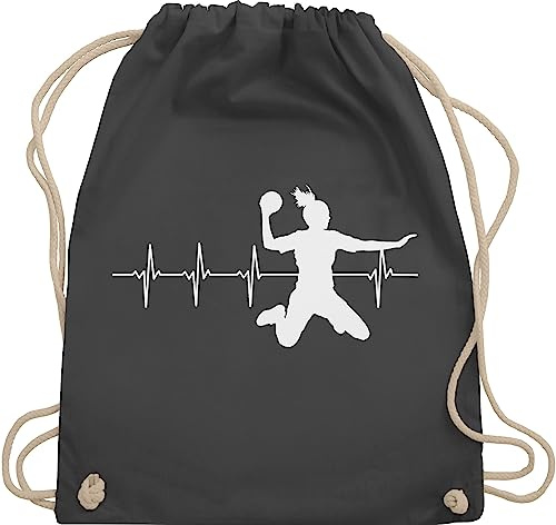 Shirtracer Turnbeutel Rucksack - EM 2026 Trikot Ersatz - Handball Herzschlag für Damen - Unisize - Dunkelgrau - handballerinnen geschenk handballbeutel handballer handballerin beutel geschenke