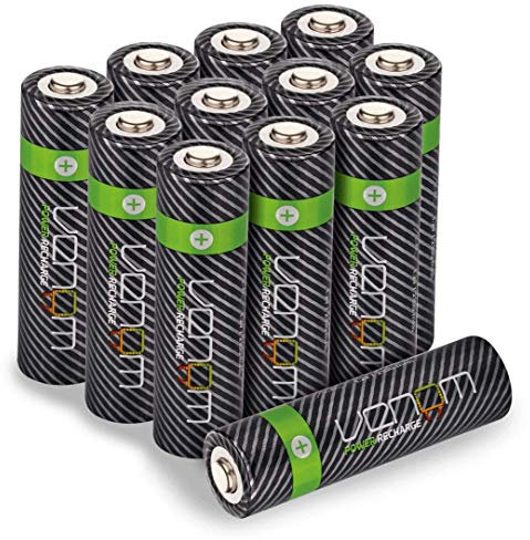 Venom Rechargeable AA Batteries - 2100mAh 1.2V NiMH - High Capacity (12-Pack), Black