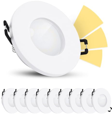 linovum ISAWO Einbaustrahler 10er Set weiß IP65 GU10 4W warmweiß fourSTEP | Zehn Deckenspots IP65 weiß matt - in 4 Stufen dimmbar ohne Dimmer, warmweiß, für Bad, Dusche & außen, inkl. GU10 LED
