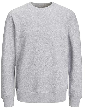 JACK & JONES Sweatshirt för män, enfärgad sweatshirt, Ljusgrå melange, M