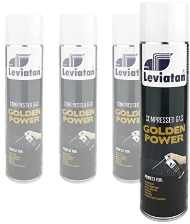 LEVIATAN Golden Power Set of 4 Compressed Air Sprays 600 ml | Compressed Air Cleaner | Perfect for Cleaning Keyboard and Computer | Very Practical