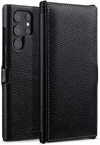 STILGUT Book Case kompatibel mit Samsung Galaxy S22 Ultra Hülle aus Leder mit Clip-Verschluss, Lederhülle, Klapphülle, Handyhülle - Schwarz