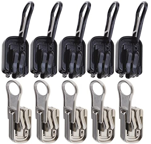 ECSiNG 10 Stück #5 Reißverschlüsse Ersatz umkehrbare Schieber Reißverschlüsse mit U-förmigem Stopp Kit für Outdoor-Zelte und doppelseitige Kleidung (5 Stück Schwarz und 5 Stück Silber)