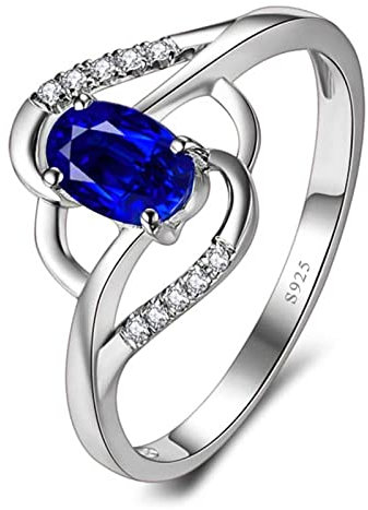 Bishilin Ring Silber 925 Damen, Eheringe Blume mit Blau Oval Zirkonia Verlobungsringe Nickelfrei Silber Größe 49 (15.6)