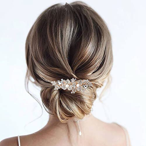 TseenYi Blume Kristall Haarspange Clip Strass Hochzeit Haarspange Haarspange Gold Perle Haarspange Glanz Braut Kristall Dekorative Kopfbedeckungen Frauen und Mädchen (Transparenter Kristall)