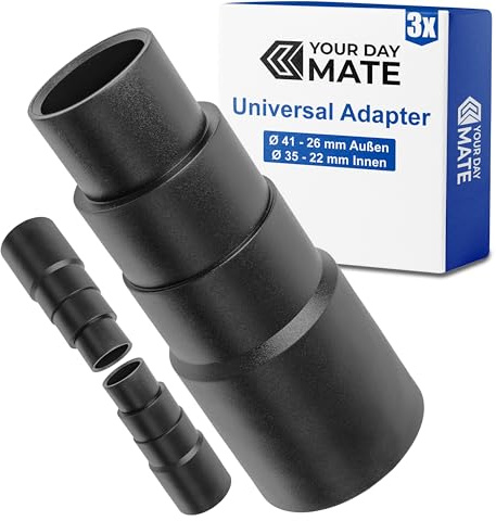 Universal Staubsauger Adapter, 3 Stück, Schwarz, kompatibel mit Bosch, Makita, Kärcher, uvm., 4-stufig mit Ø 41-26 mm Außen, Ø 35-22 mm Innen, Reduzierstück Schlauchadapter, Staubsaugeradapter