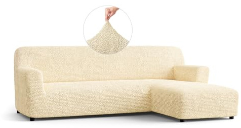 PAULATO - Bezug für Sofas mit rechter Halbinsel (gesehen von vorne), Sofabezug für Ecksofa in L-Form aus Stretch-Mikrofaser, kratzfestes und maschinenwaschbares Gewebe, Made in Italy - Vanille
