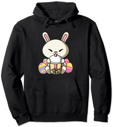 Conejo de Pascua Boba, té de leche, té de burbujas, caza de huevos de Pascua Sudadera con Capucha