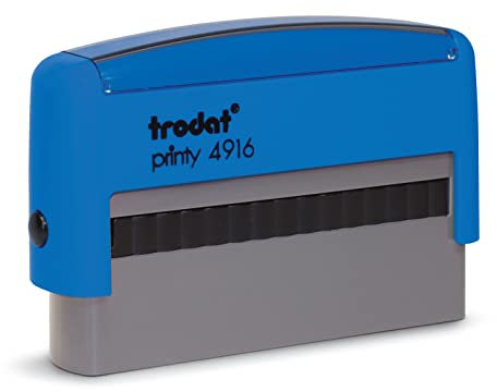 Trodat Printy 4916 - Gehäusefarbe himmelblau - mit Ihrem Text personalisierbar, Format ideal für IBAN, Schecks oder einzeilige Texte - Abdruckformat 70x10mm