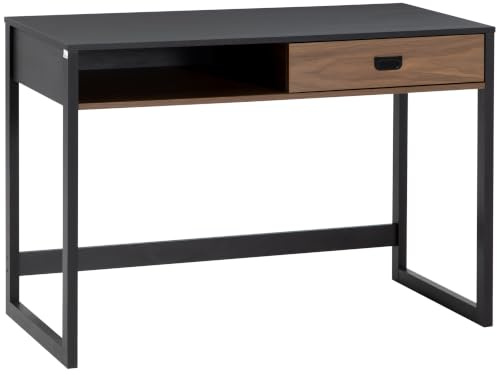 HOMCOM Schreibtisch Computertisch mit Schublade, Bürotisch mit Regal, Arbeitstisch im Industrie-Design, fürs Büro, Wohnzimmer, 110 x 50 x 76 cm, Walnuss