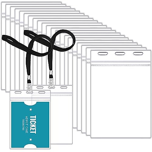 Patelai 30 Pcs 3 x 5 Inch Large Clear ID Badge Holder with Black Lanyard Credential Holder Plastic Credential Badge Sleeves Clear Vertical Sealable Card Protector for Travel