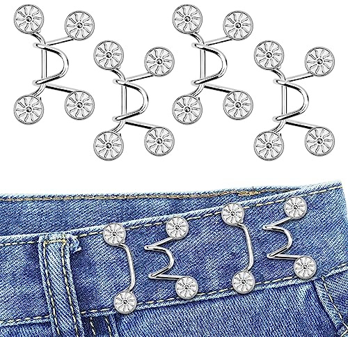 Bekecidi 4 Sets Jeans Taillenstraffer, Kein Nähen, Abnehmbare Hosenknöpfe Erforderlich, Jeans Taillenschnalle, Jeans Taillenverstellknopf (Blume; Weiß)