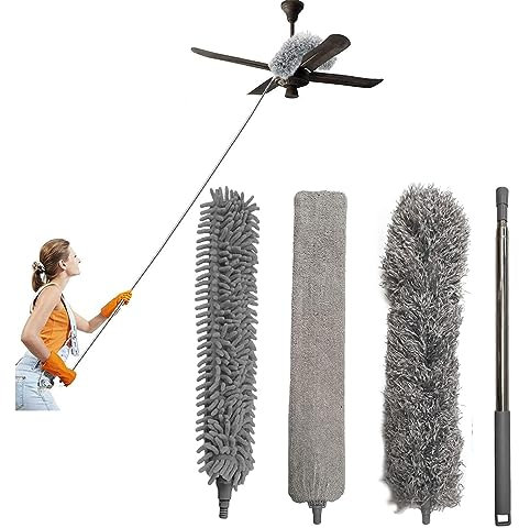 GAESHOW 9 PCS Feather Duster for Cleaning, Microfiber Duster Cleaning Kit with Telescoping Extension, Reusable Long Feather Duster for Cleaning Ceiling Fan,High Ceiling,Furniture