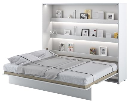MEBLINI Schrankbett Bed Concept - Wandbett mit Lattenrost - Klappbett mit Schrank - Wandklappbett - Murphy Bed - Bettschrank - BC-14-160x200cm Horizontal - Weiß Matt