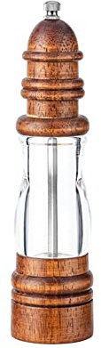 1 molinillo de pimienta de madera y acrílico transparente, molinillo de sal y pimienta de 8 pulgadas, molinillo de sal y pimienta, molinillo de pimienta recargable con rotor de cerámica de grosor