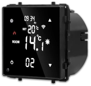 Luxus-Time Wippschalter Lichtschalter Steckdosen Glas Rahmen Unterputzdose UP Schuko Wipp Wandschalter Einbau Kippschalter Schwarz (Modul: WLAN Raumthermostat)