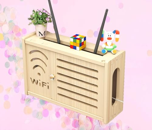 WiFi Estante de Caja Decorativo Caja para Esconder Router Caja para Guardar Router WiFi Madera Estante de Almacenamiento para Pared,C-36x24cm