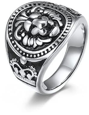 Chevalière Tête Lion, Bague Tête Lion Viking Nordique pour Hommes, Bague Tête Lion punk Bijoux Animaux Lion Roche, Bague Couronne Lion Gothique Bague Couronne Lion Hip Hop Bague Lion Rugissant(67)