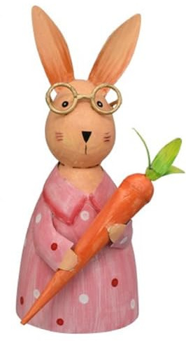 ETC lustiger fröhlich bunter Zaunhocker Hase mit Brille und Möhre Metall bemalt grün pink weiß (pink)