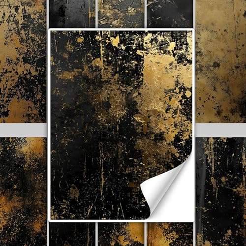 GRAZDesign Fliesenaufkleber Bad & Küche Schwarz Gold Stein Optik Textur Klebefliesen selbstklebend - 20x25cm / 20 Stück