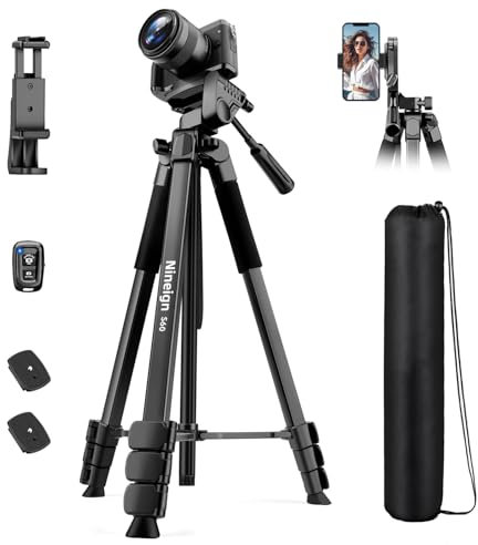 Nineigh 172cm Treppiede Smartphone e Fotocamera, Portatile Treppiede Leggero in Alluminio, Estensibile Cavalletto Telefono con Telecomando per Viaggi/Video