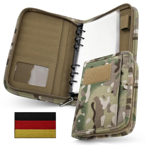 WYNEX Tactical Notebook Padfolio Ringbinder mit 80 Blatt, Notebook taktische Portfolio Binder mit Reißverschluss für taktische Ausrüstung und Organizer, Armee Militär nachfüllbar A5 6 Ringbinder