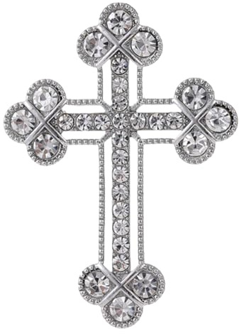 FAIRYGATE Brooches & Pins Delicate Cross Crystal Antique Elegant Silvery Rhinestone Tone Brooch Pin Breastpin Jewelry Accessories Gift for Men Women Girls B1635