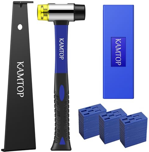 Kamtop Laminate Wood Flooring Installation Tools Kit with 60 Spacers, Floor Fitting Tool, Laminate Floor Repair Kit with Floor Spacers, Double-Faced Mallet, Rubber Tapping Block, Heavy Duty Pull Bar