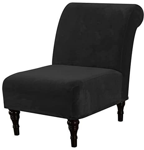 Mswborml Samt Sesselhusse Cocktailsessel Ohne Armlehne, Stretch Sofabezug 1 Sitzer Ohne Armlehne, Universal Sesselbezug Ohne Armlehnen Stretch Armlose Armlose Stuhlschonbezüge Waschbar,Schwarz