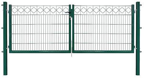 Dekor Doppeltore EXCLUSIVE in den Ausführungen Karo & Ring für Stabmattenzäune - Drahtstärke: 6/5/6 mm - mit Zierornamenten (KARO, Grün, B 300 x H 100 cm)