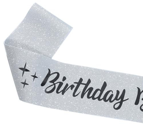 HRLORK Birthday Sash Satin Sash Party Sash for Women Girl Birthday Decoration Gifts Birthday Party Accessories -Silver -1 Piece