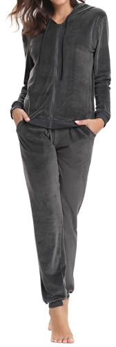 Aottori Tuta Sportiva Donna Velluto Tute da Ginnastica Set 2 Pezzi Pigiama Set Casual Tuta da Casa Ciniglia Invernale per Jogging Training Yoga Grigio M