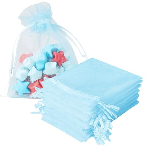 FACATH 100 Stück Organzasäckchen 7x9cm, Organza Säckchen Bunt, Säckchen zum Befüllen, Organzabeutel mit Kordelzug für Schmuckbeutel, Hochzeit-Säckchens, Festivalparty (Hellblau)