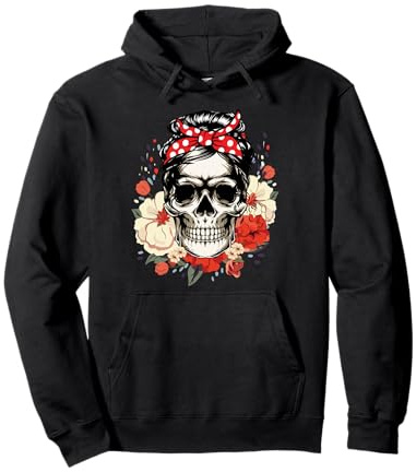 Damen Totenkopf Bandana Stirnband Floral Halloween Totenkopf Pullover Hoodie