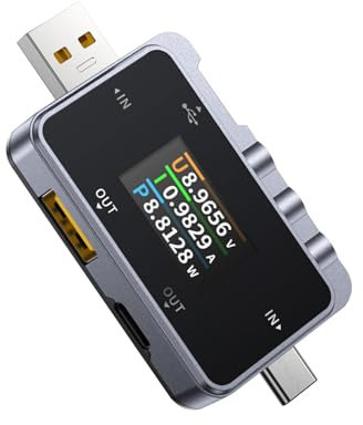 USB Tester Meter Digital USB C Power Meter Voltmeter 2 in 1 Digital Multimeter Current and Voltage Tester Battery Capacity Volt Ammeter Power Bank Charger Detector