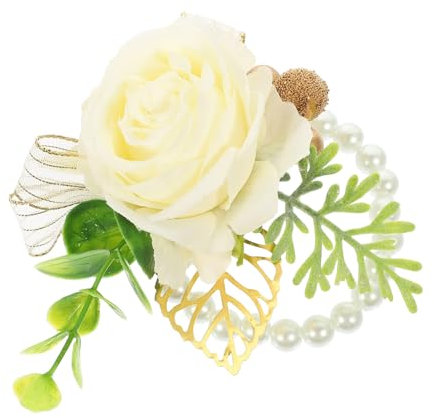 ROMISBABA Braut Handgelenk Blütenarmband Mit Kunstrosen Und Blättern Hochzeitsaccessoire Für Braut Brautjungfer Und Blumenmädchen Elegante Hochzeitsdekoration Und Kostümzubehör