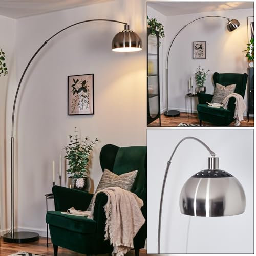 HOFSTEIN Stehleuchte Baloca, Stehlampe aus Metall in Schwarz/Nickel-matt/Weiß mit Marmorfuß, verstellbare Leuchte im Vintage-Design, Lichteffekt u. Fußschalter, E27, Wohnzimmer, Schlafzimmer, Büro