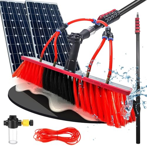 YFSMBD Brosse Télescopique Toiture 3,6-10,8 m, Perche de Nettoyage avec Raccord d’Eau et Réservoir de Savon, Compatible Tuyau Universel pour Panneaux Solaires,Toits et Vérandas (35cm Brosse,3.6M)